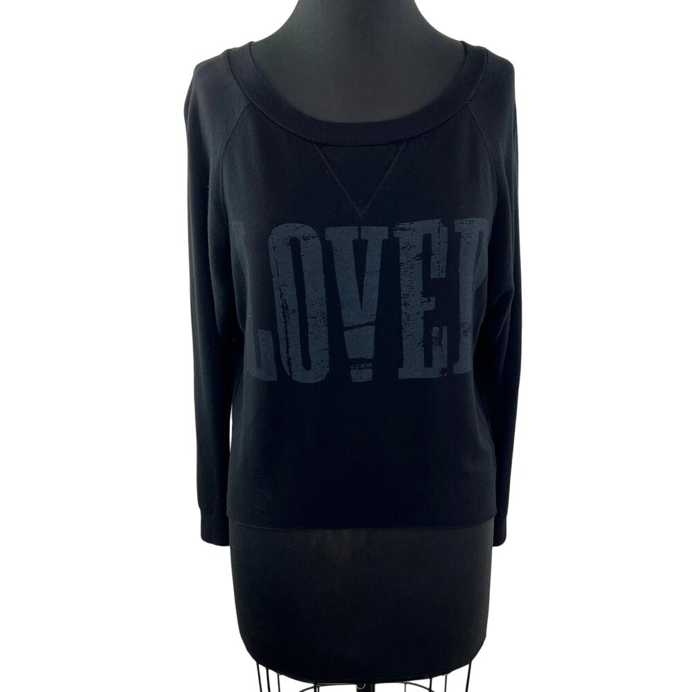 Haute Hippie LOVER Sweatshirt Black Long Sleeve Graphic Print Crewneck Size XS